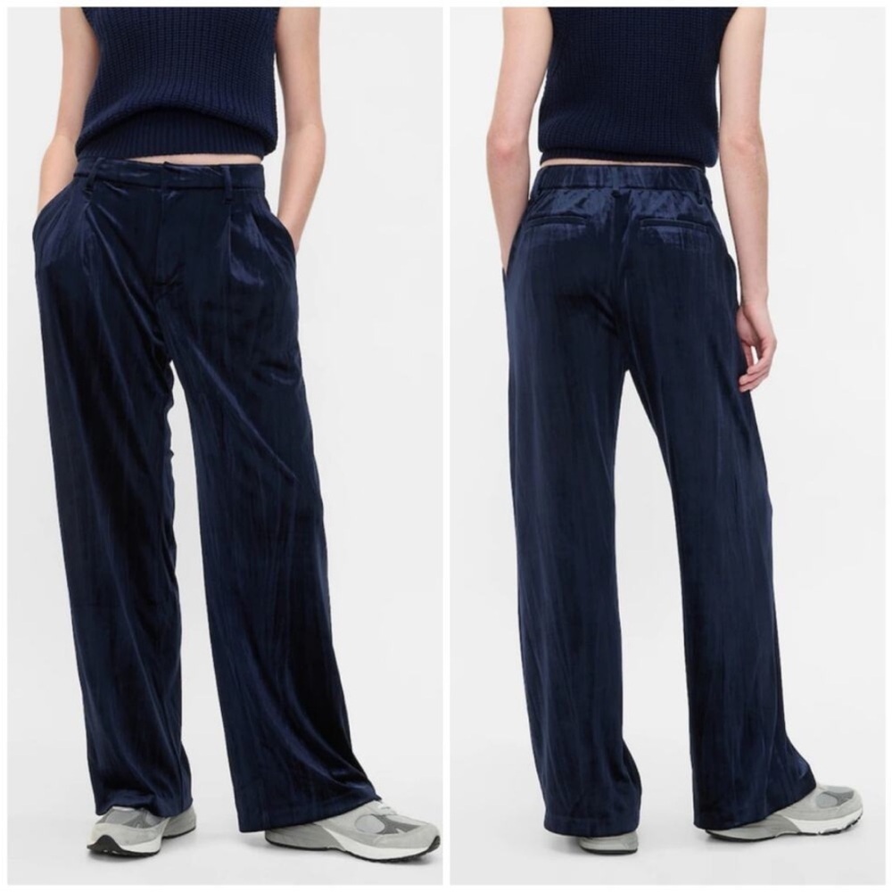 NWT! GAP Dark Indigo Blue Recycled Easy Crinkle Velvet Trousers - Size 2🩷#589109